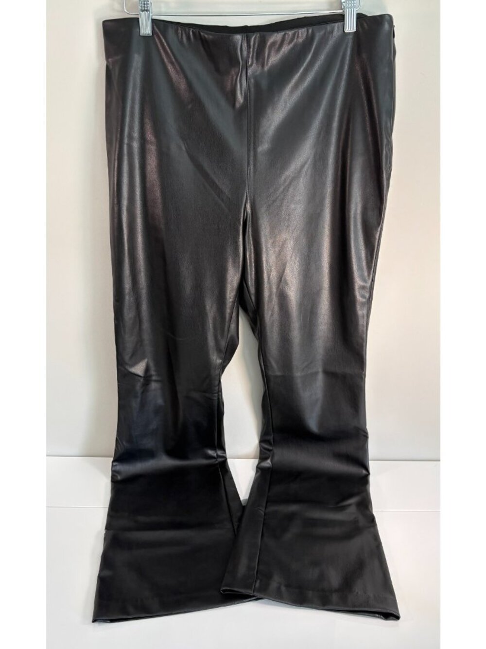 H&M Black Faux Leather Pants Side Zip Flared Leg Size 16